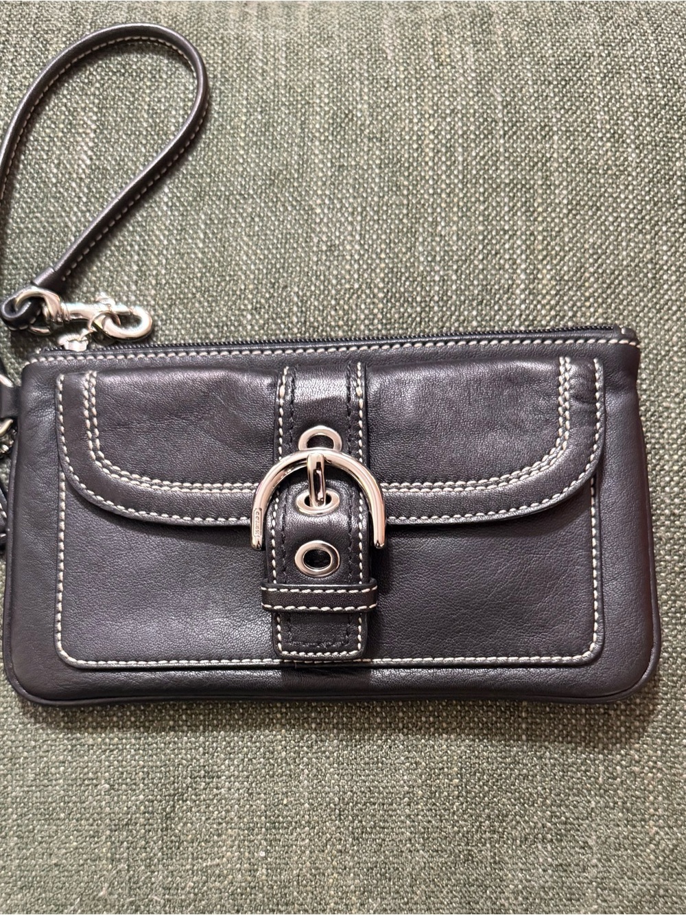 Coach Black Leather Wristlet Wallet with Contrast Stitching